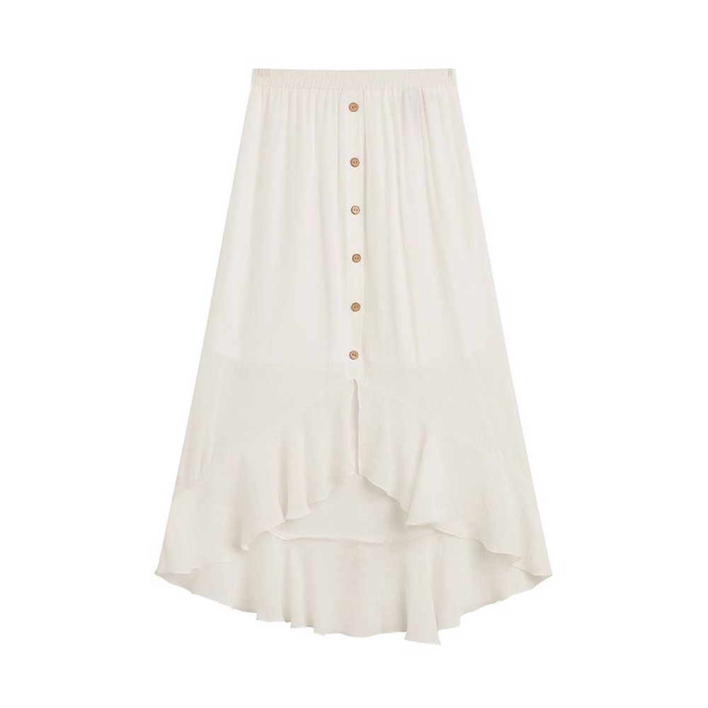 AB Studio Cream High-Low Maxi Skirt with Button Front